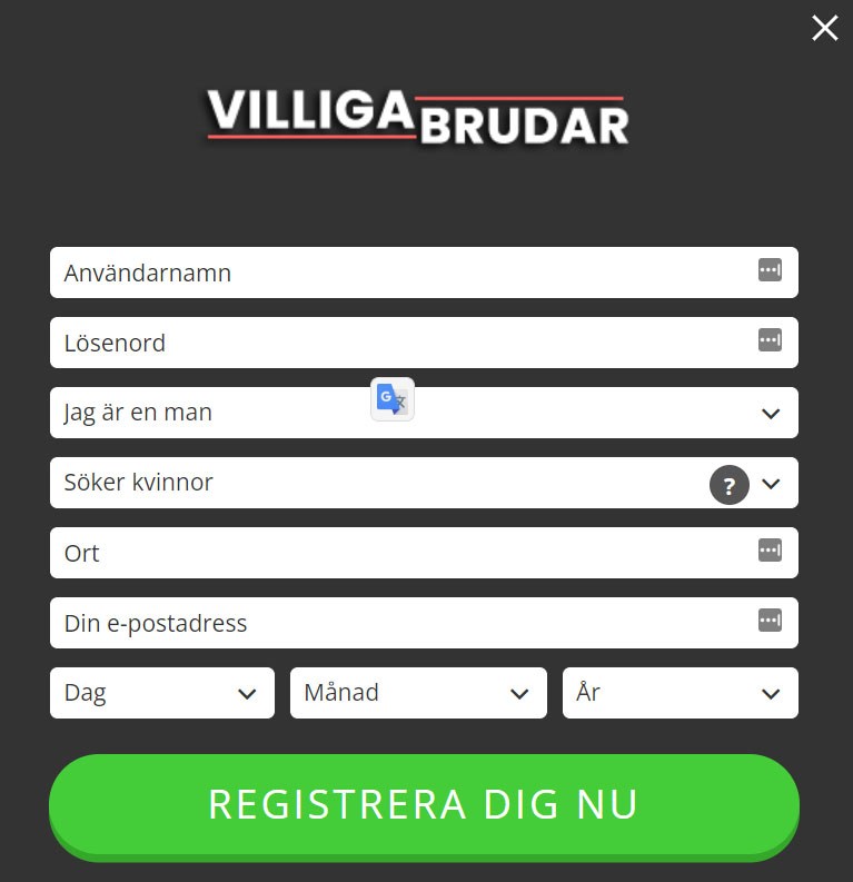 registrera sig på Villigabrudart